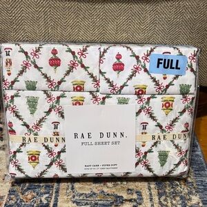 NWT Rae Dunn Christmas Holiday Full Size Sheet Set - Red/Green Ornaments